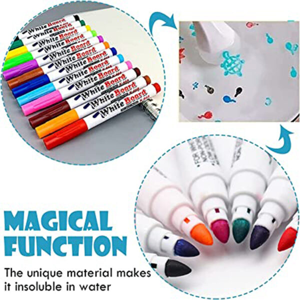 Magical Water Painting Pen 8 Colors Magic Doodle Drawing Pens, Erasing Whiteboard Marker, Doodle Water Floating Pens for Teaching Drawing Water Painting Markers Doodle Pen Floating Ink Pen Draw Pens
