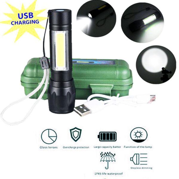 USB Newest Design Charging Powerful Flashlight Lamp Battery box medel H 535F Fouji