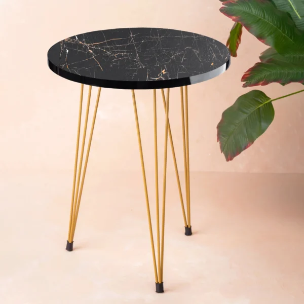 1 Black Marble Look With Gold Metal Table