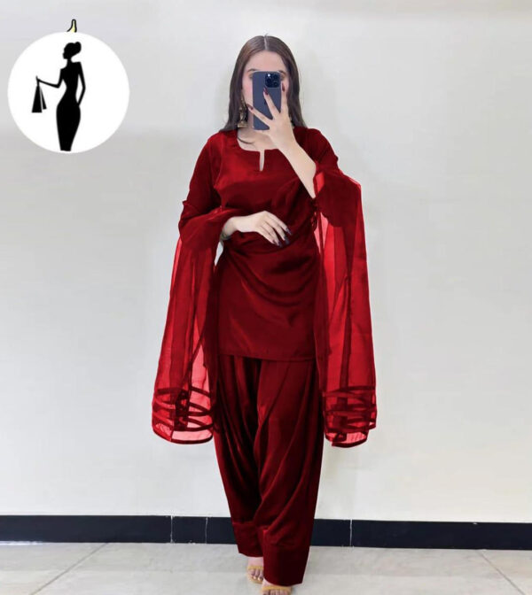 3 Pcs Women's Stitched Plain Suit