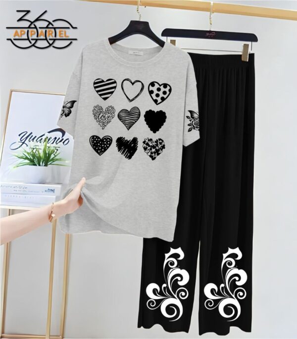 Grey & Black Women Printed Night Suit