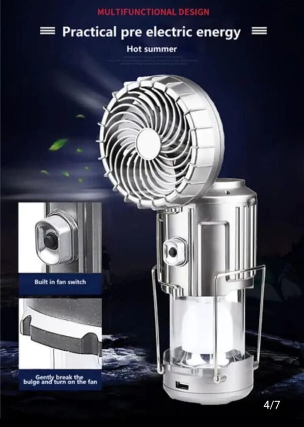 6in1 portable outdoor LED camping lantern with fan solar charge