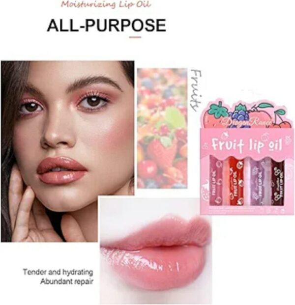 Pack Of 4 Fruit Lip Oil Non-sticky Set In Peach