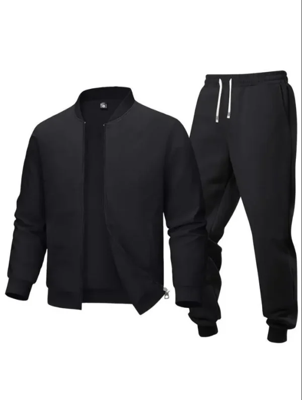 2 Pcs Men's Polyester Fleece Plain Zipper Track Suit