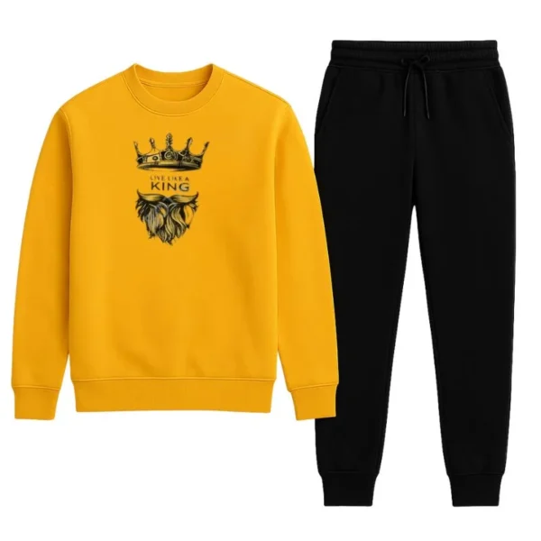 KING Printed Yellow Tracksuit Sweatshirt & Trouser | Warm & Comfortable Winter Wear